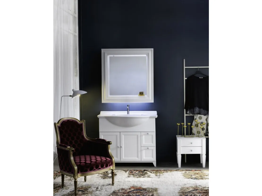 Mobile Bagno da appoggio in laccato bianco opaco e lavabo consolle in ceramica DIAMANTE DM13B di Compab