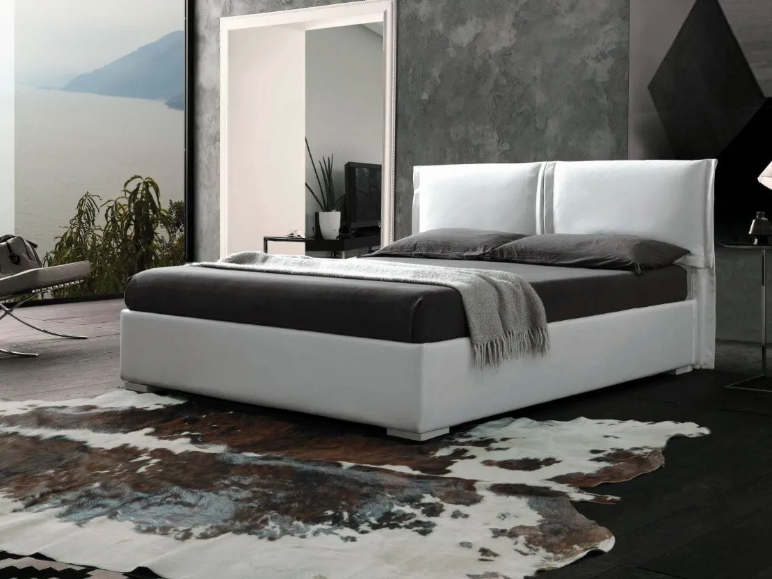 Letto in ecopelle con testiera e box contenitore Asia di Ergogreen