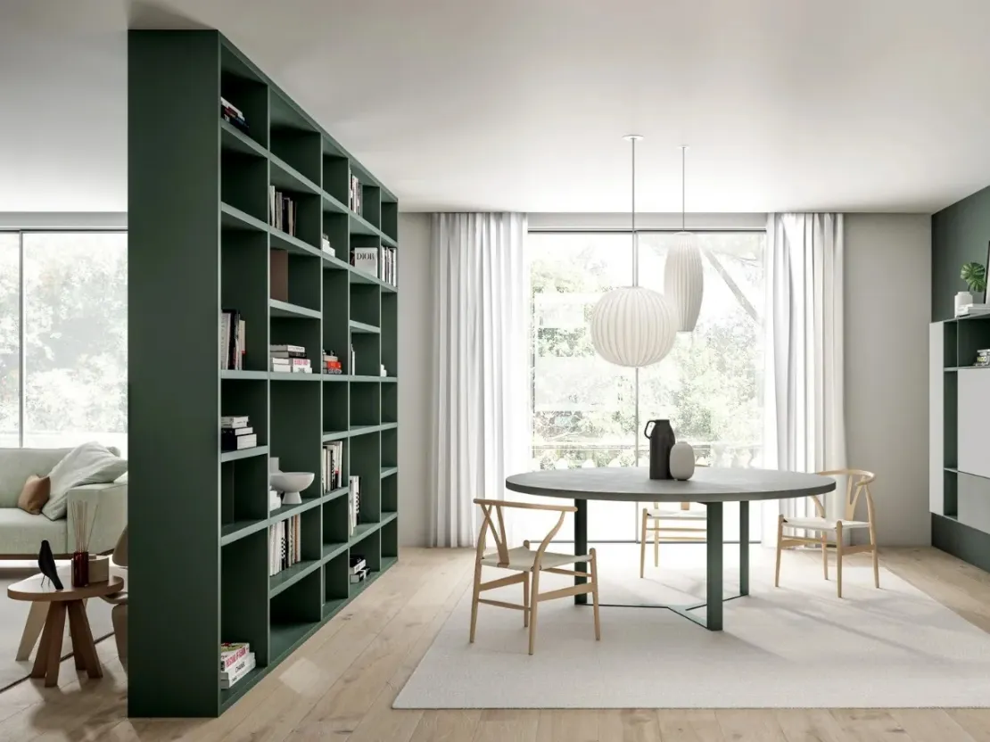 Parete Attrezzata sospesa Line Up 15 in nobilitato design vintage e concrete e laccato opaco roccia di Dielle Modus