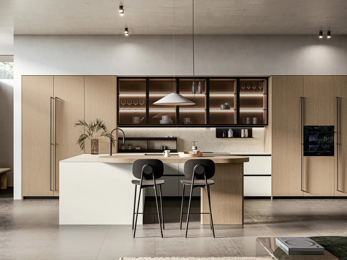 Cucina Moderna con penisola in laccato e legno Asia di Arredo3