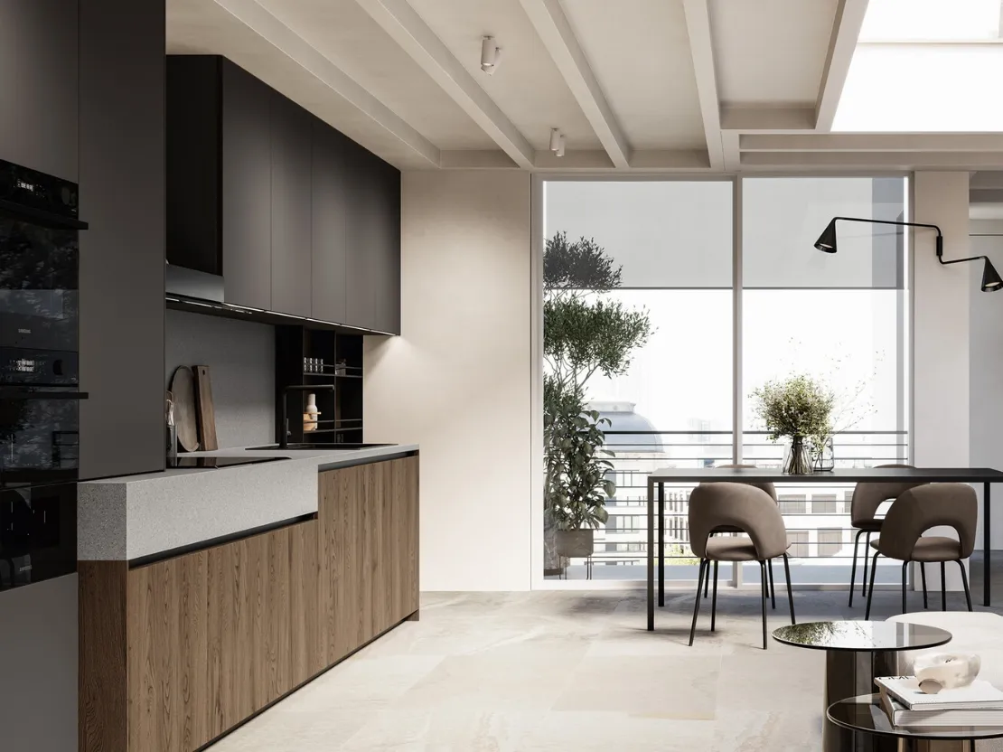 Cucina Moderna lineare in rovere e laccato Asia di Arredo3