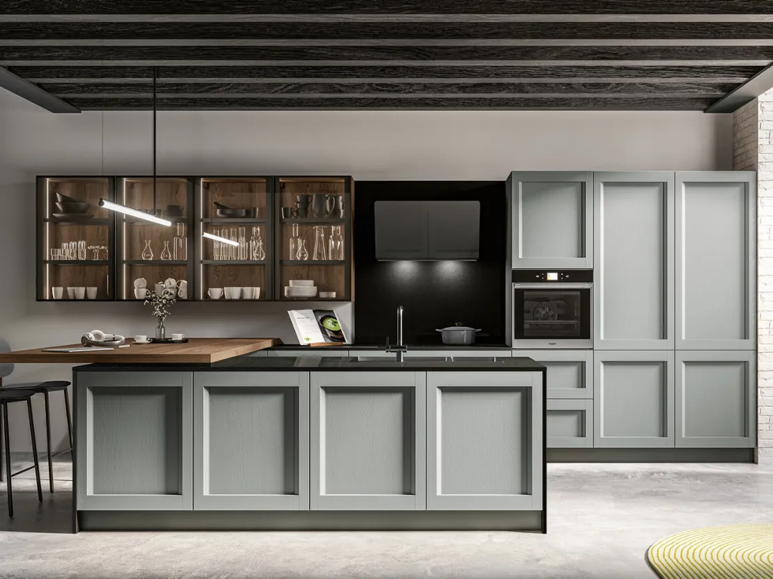 Cucina Moderna con penisola in laccato a poro aperto Frida di Arredo3