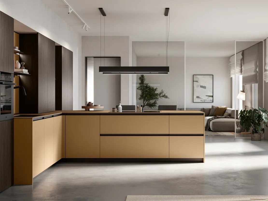Cucina Moderna con penisola in Pet e laminato Kalì di Arredo3