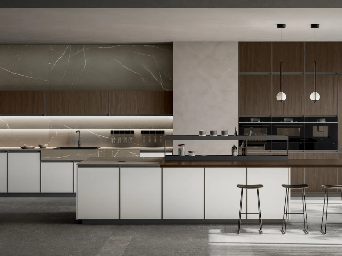 Cucina Moderna in Pet e laminato con isola Kronos di Arredo3