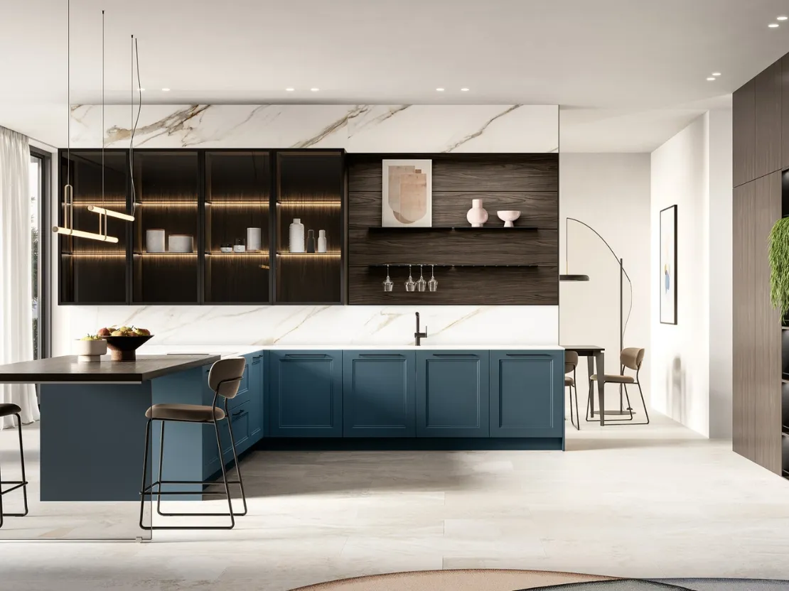 Cucina Moderna in laccato e laminato con penisola Meg di Arredo3