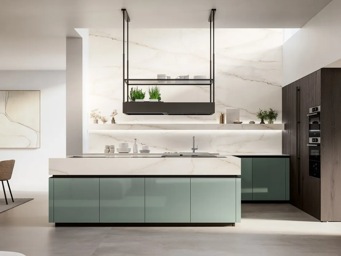 Cucina Moderna in laccato lucido e impiallacciato con isola Time di Arredo3