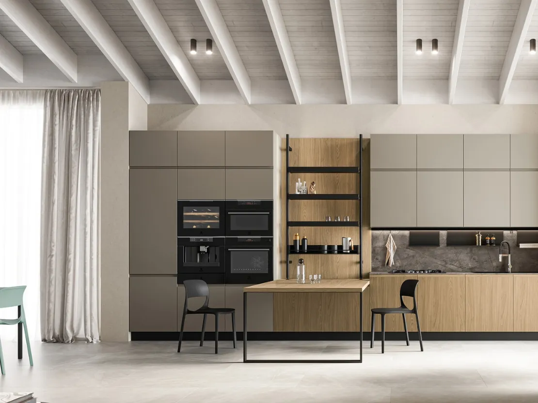 Cucina Moderna lineare in laminato rovere e laccato Wega di Arredo3